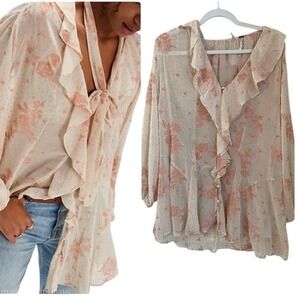 Free People Dreamland Burnout Floral Tunic Cream Pink Size XS Fairy Romantic